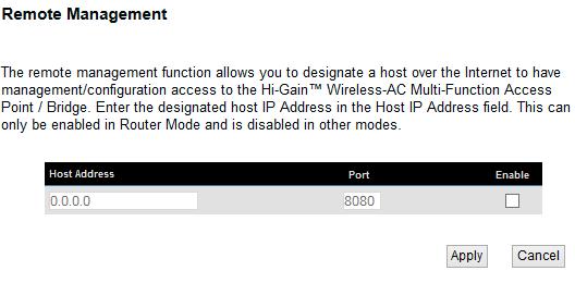 1 2 3 4 Here are descriptions of every setup items: Host Address (1): Input the IP address of the remote host you wish to initiate a management access.