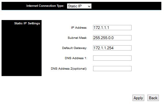 3-4-2 Setup Procedure for Static IP : 1 2 3 4 5 IP address (1): Please input IP address assigned by your service provider.