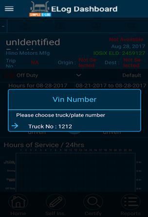 2.1 App s Dashboard a. On the left-hand side driver s name, business name, trip no and start location/ trip origin are displayed. b. On the right-hand side VIN no, date and ELD no.