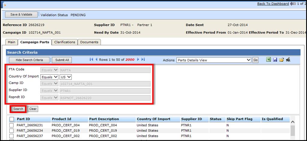 5. Access the Part Details View page by: a. Click on the checkbox next to each part to select the part i.