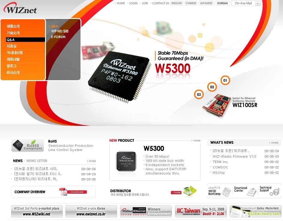 WIZnet s Online Technical Support If you have any questions about our products, please visit our website and submit