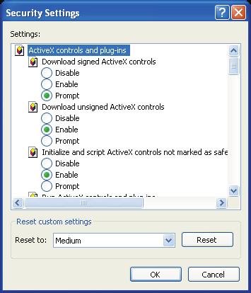 If you see a dialog box indicating that your security settings prohibit running ActiveX Controls, please enable the ActiveX Controls for your browser. 1.