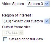 Click Viewing Window to open the viewing region settings page. On this page, you can set the Region of Interest and the Output Frame Size for stream 1 ~ 3.