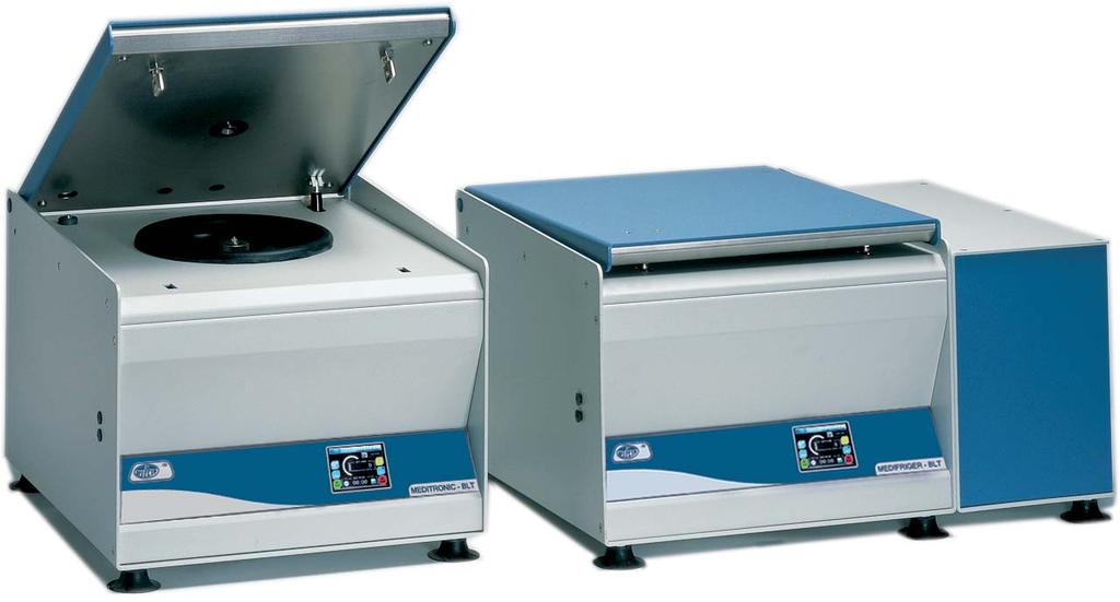 High speed centrifuges with microprocessor control Meditronic-BLT and Medifriger-BLT Capacity up to 800 ml. Maintenance free induction motor drive. Control panel features (see page 123).