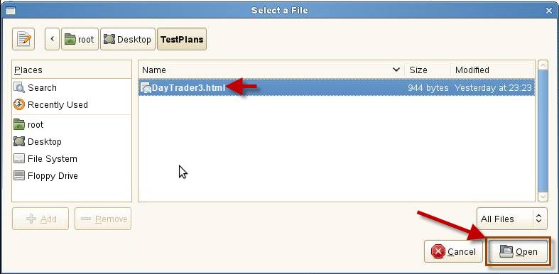 4. Select the DayTrader3 file in the TestPlans
