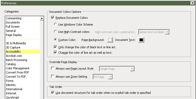 Adobe Reader Features for Accessible Reading of PDFs 2 Preferences and commands to optimize output for assistive software and devices, such as saving as accessible text for a Braille printer