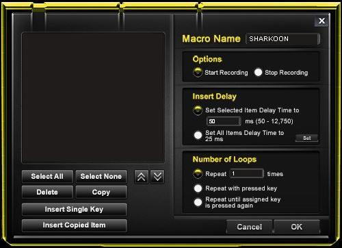 2 Macro Settings Customizable keys are highlighted yellow when the mouse pointer is moved over the key in the gaming software. To begin a configuration, click on the key with the mouse.