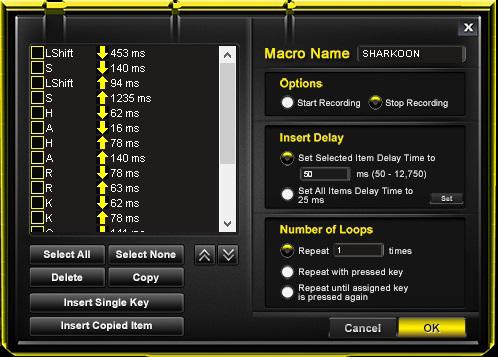 You may now start recording your macro. Under Options, select Start Recording and input your keystroke sequence.