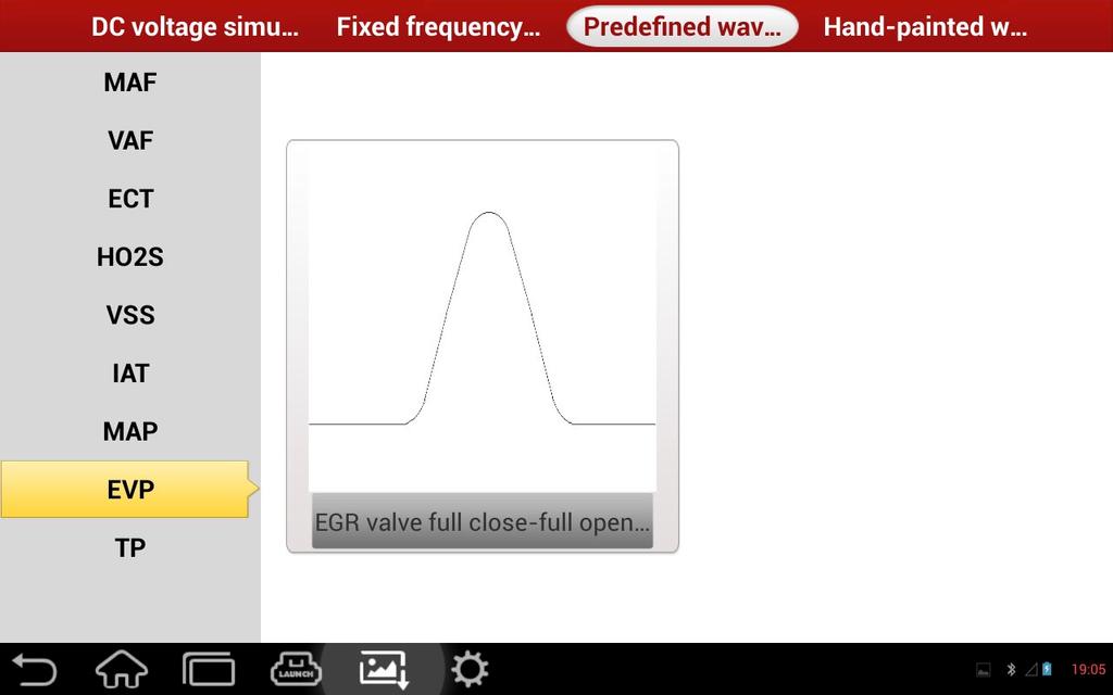 LAUNCH In Fig. 6-3, tap Predefined waveform simulation to enter the screen shown as Fig. 6-4.
