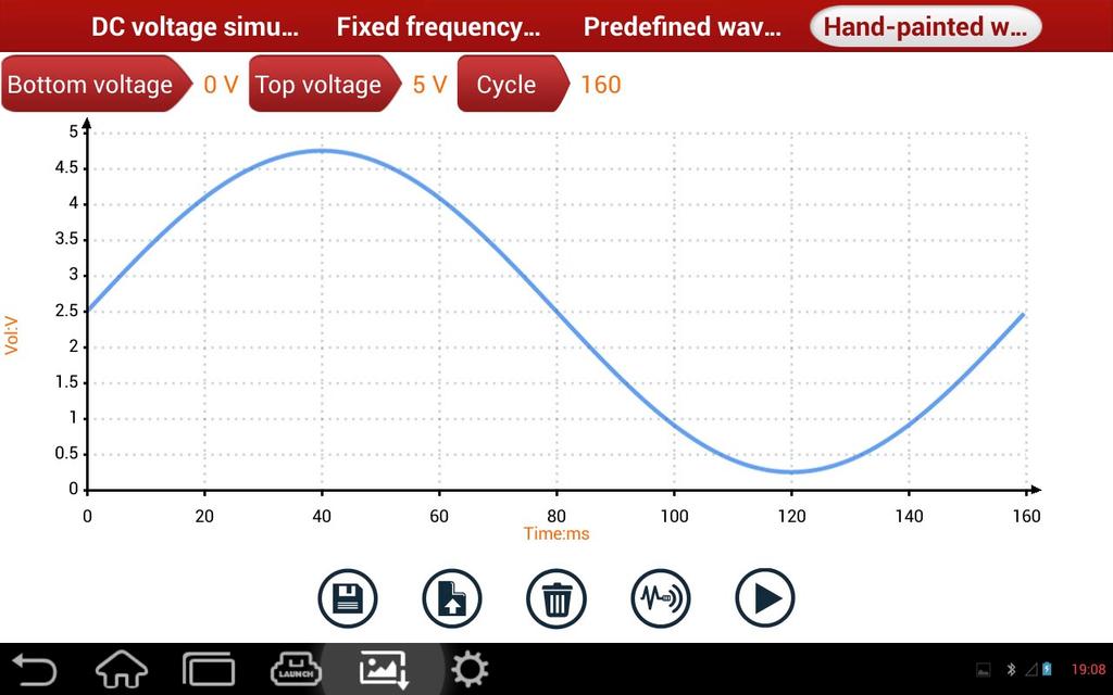 LAUNCH In Fig. 6-7, tap Fig. 6-7 button to perform simulation test. 4. Hand-painted waveform simulation This option offers great convenience for users to simulate special waveform or fault wave.