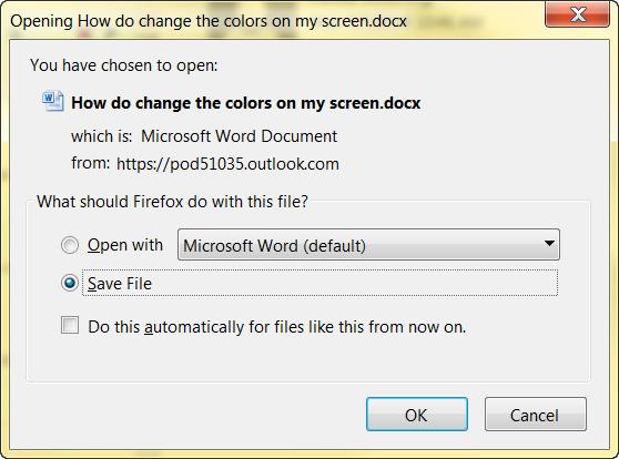 In Firefox clicking on the attachment icon will open the download dialog box. You can choose to open the file or save it.