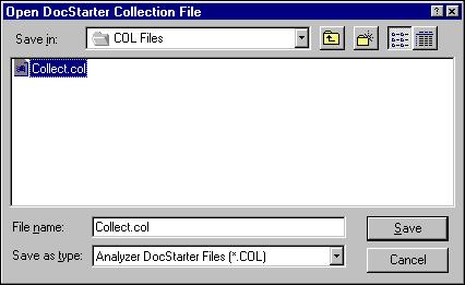 7. Create a new folder named COL Files in the User Files folder, and press Enter twice so that COL Files displays in the Save in field. Name the file Collect.col and click Save.
