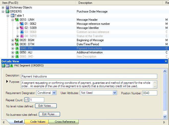 Message Pane Details View 5. Look at the status bar just below the toolbar to see the Requirement Designator, the User Attributes, the Repeat, and the Indicator for each segment. 6.