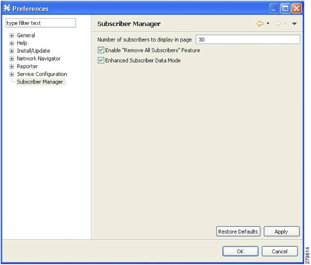 Chapter 11 Using the Subscriber Manager GUI Tool Subscriber Information From the menu bar, you can select and open the Preferences page (Figure 11-8).