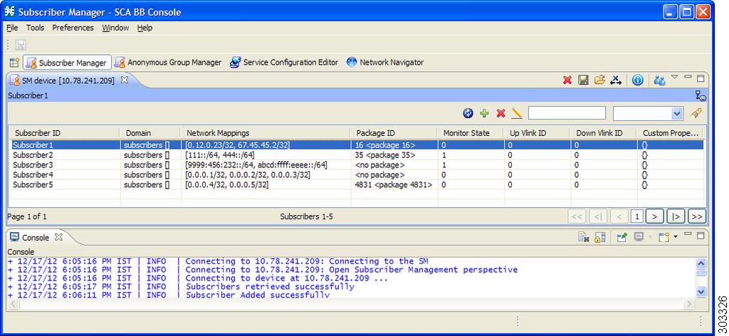 Subscriber Information Chapter 11 Using the Subscriber Manager GUI Tool Subscriber Information In the SM GUI, you can see a list of all the subscribers currently introduced into Cisco SCA BB (Figure