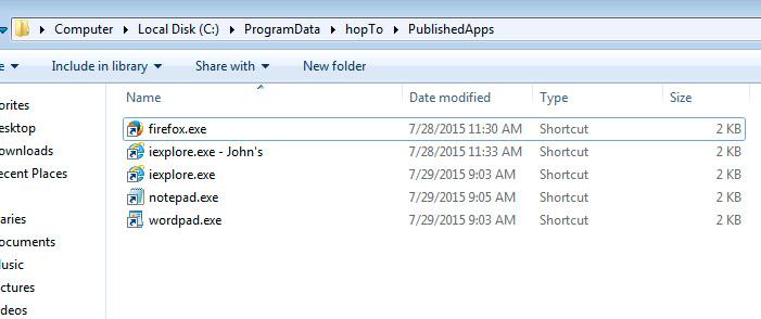 Publish apps for all users Once you ve created your PublishedApps folder, navigate to it: Computer > Local Disk (C:) > ProgramData > hopto > PublishedApps.