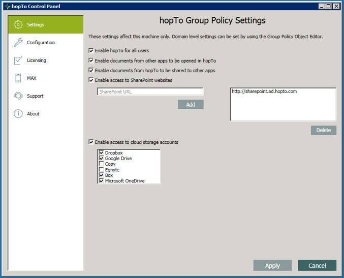 Settings You can edit the Group Policy Settings at any time for all users. Note that the new settings will not take effect for currently logged in users until they log off and log back in.
