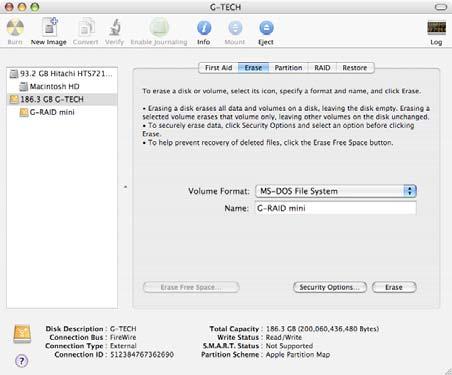 1. Open the Apple Disk Utility. (The Apple Disk Utility is in the Utilities Folder located in the Applications Folder on your system drive). A window like the one below will appear. 2.