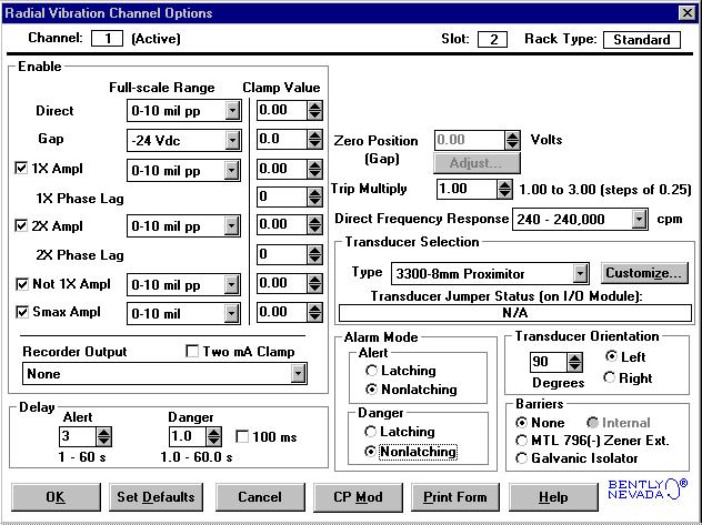Section 3 - Configuration Information 3.1.2.2 Radial Vibration Channel Configuration Options This section describes the options available on the Radial Vibration Channel configuration screen.