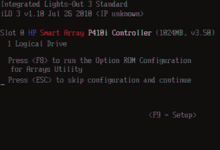 2. When prompted, press F8 to run Option ROM Configuration for Arrays Utility. The RAID BIOS Main Menu opens (see Appendix A, Figure 1). 3.