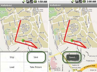 2.5. Lab 5 Figure 2. WalkAbout Application Screen Shots For this lab, students develop a new GPS recording application called WalkAbout.
