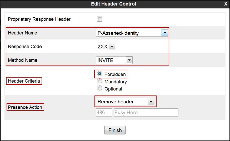 In the Add Header Control screen select the following: Header Name: P-Asserted Identity.