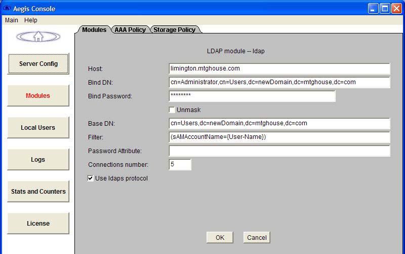 Figure 3.2 Aegis Server s Realms screen The following screenshot shows the identity of the external LDAP server. Figure 3.