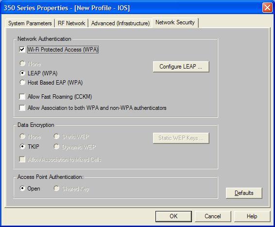 Figure 3.13 Latest Cisco wireless client adapter s configuration screen 3.6 Aegis Client Configuration For this project Aegis Client is used as the supplicant.