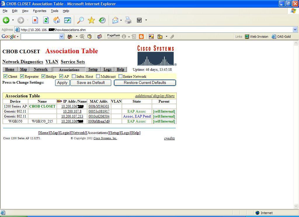 Appendix B Proof of WPA Authentication of the Workgroup Bridge Here is a screenshot of the Workgroup bridge s association with the access point.