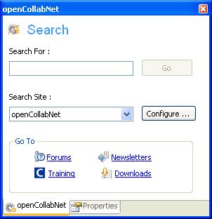 16 CollabNet Desktop - Microsoft Windows Edition Work with CollabNet community sites Search a CollabNet community site In the opencollabnet Search window, you can select a pre-configured site such as