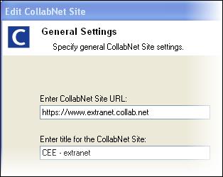 34 CollabNet Desktop - Microsoft Windows Edition Work with CollabNet Enterprise Edition Add a CollabNet Enterprise Edition site When you add a CollabNet Enterprise Edition site, you can access its