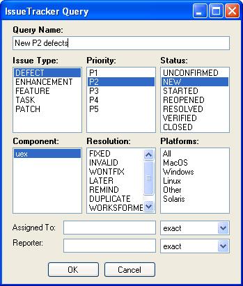 CollabNet Desktop - Microsoft Windows Edition Work with CollabNet Enterprise Edition 35 3. Enter a name for the query. 4. Specify the parameters you want to include in the query and click OK. 5.