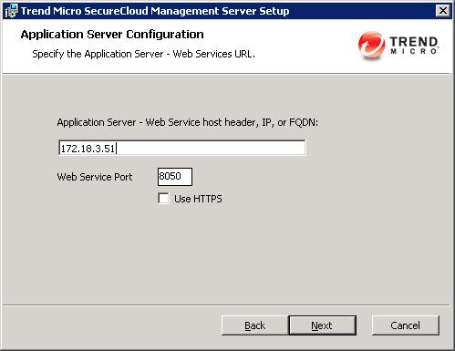 Installing Key Management Server On-Premises This screen is to specify web service configured in the application server role.