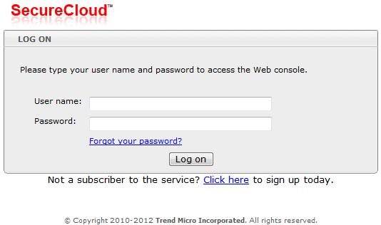 SecureCloud 3.7 Installation Guide 2. Type your User name and Password, and then click Log on.