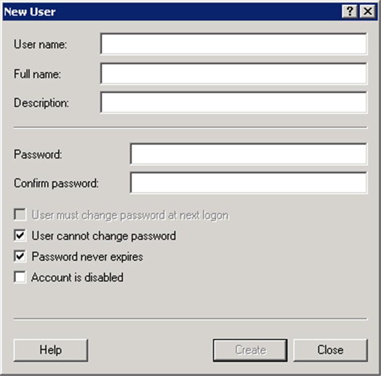 Installing Key Management Server On-Premises The New User screen appears. 3. Specify all fields and logon privileges for the service account and click Create.