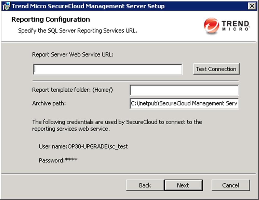 Installing Key Management Server On-Premises OPTION Report Server Web Service URL Test Connection Report template folder DESCRIPTION Specify the Report Server Web Service URL.
