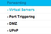 4.8 Forwarding Figure 4-31 The Forwarding menu There are four submenus under the Forwarding menu (shown in Figure 4-31), Virtual Servers, Port Triggering, DMZ and UPnP.