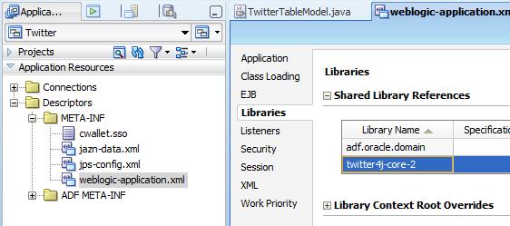 To deploy the Twitter4J JAR as a shared library, start WebLogic Server (WLS).
