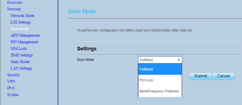5.4 Configure Scan Mode The Scan Mode setting determines which frequencies the CPE s routine scan of available frequencies will cover.