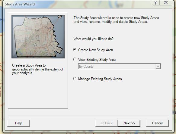 4. Select create new study area, click next. 5. Select by County.