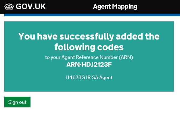 User has successfully stored the agent code against the ARN. User clicks sign out.