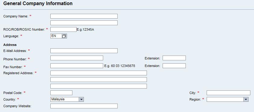 Example of Supplier Registration Online
