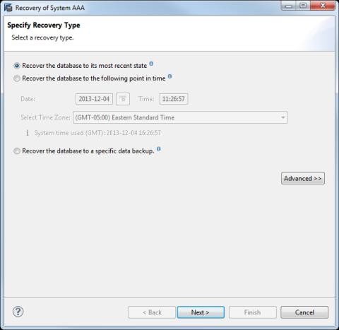 DD Boost Operations on SAP HANA Systems Figure 11 Specifying the recovery type in SAP HANA Studio You must select the type of recovery: Select Recover the database to its most recent state to recover