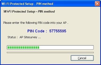 After you select Yes or No in previous step, network card will attempt to connect to WPS-compatible AP, and an 8-digit number will appear.