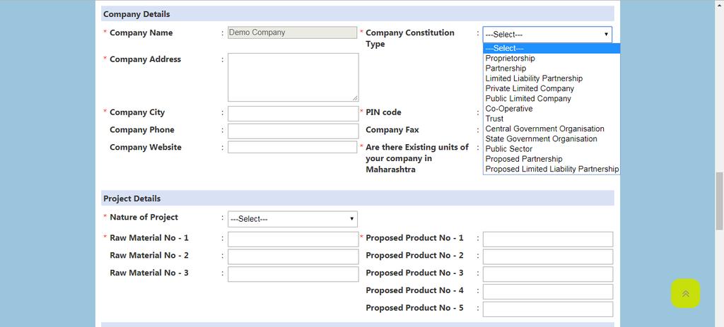 selected plot (as per the MIDC circular) Step 9: Fill the Company Details