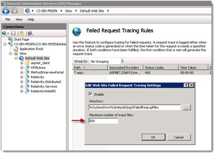 3. Double-click the Failed Request Tracing Rules icon. 4. Right-click on the current set of enabled rules, and then click Edit Tracing Settings. 5.