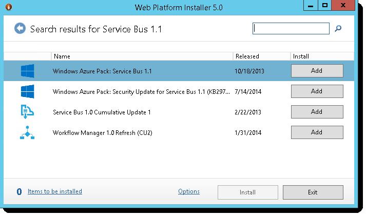 5. On the Spotlight tab, search for Service Bus 1.1. 6. Select Windows Azure Pack: Service Bus 1.
