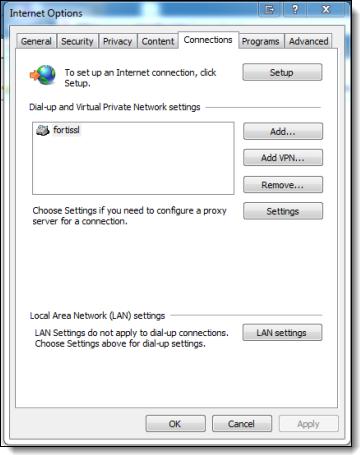 Select LAN Settings and ensure the