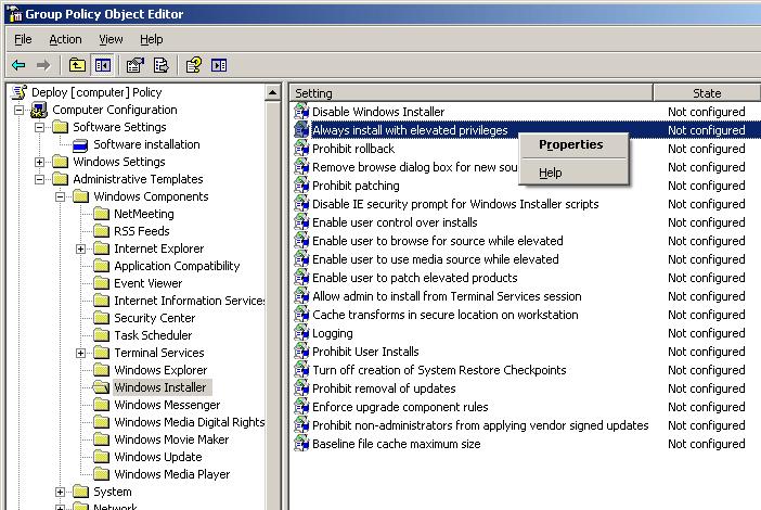 To ensure that the Microsoft Installer package can be installed, when a computer is booted or a user logs on, an administrative template has to be