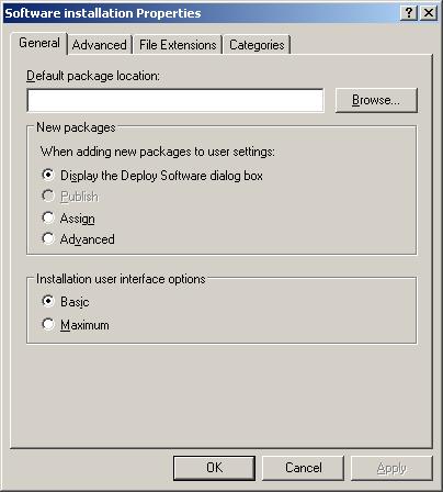 3. Verify that the Display the Deploy Software dialog box option in the New packages area is selected. So the deployment type can be chosen during the creation of a new package.